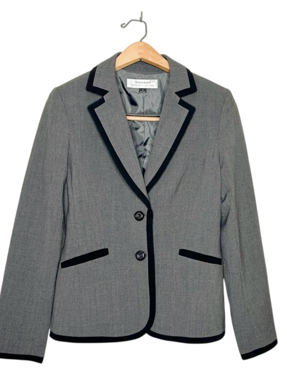 Tahari ASL Gray Blazer with Black Trim